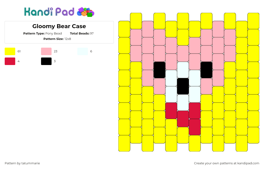 Gloomy Bear Case - Pony Bead Pattern by tatummarie on Kandi Pad - gloomy bear,teddy,panel,simple,yellow,pink