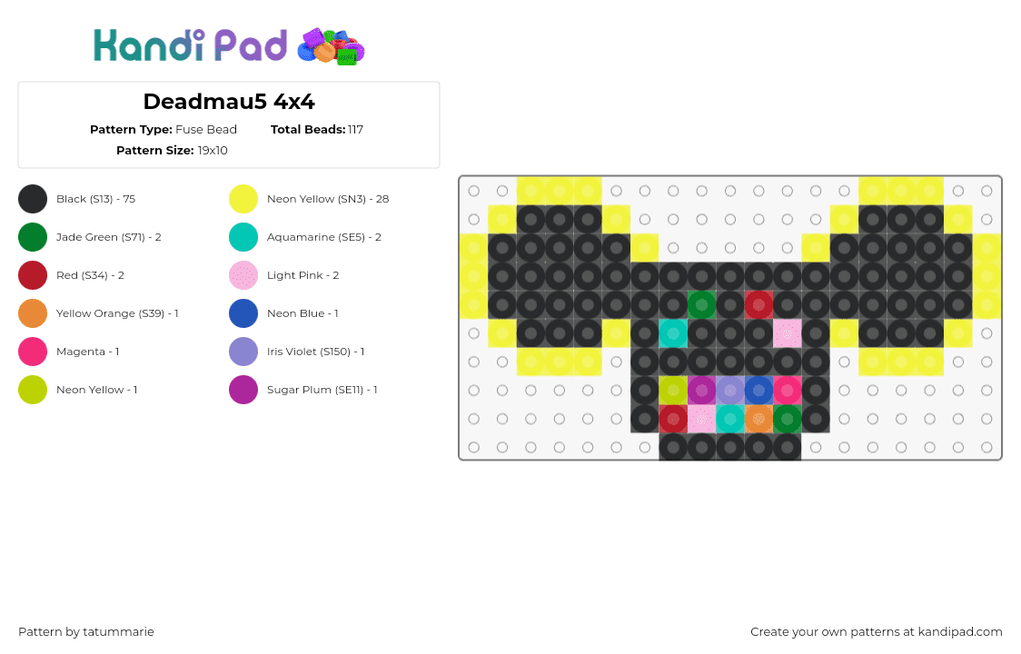 Deadmau5 4x4 - Fuse Bead Pattern by tatummarie on Kandi Pad - deadmau5,helmet,dj,music,edm,black,yellow