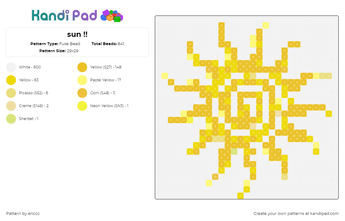 sun !! - Fuse Bead Pattern by ericcc on Kandi Pad - sun,swirl,bright,nature,yellow