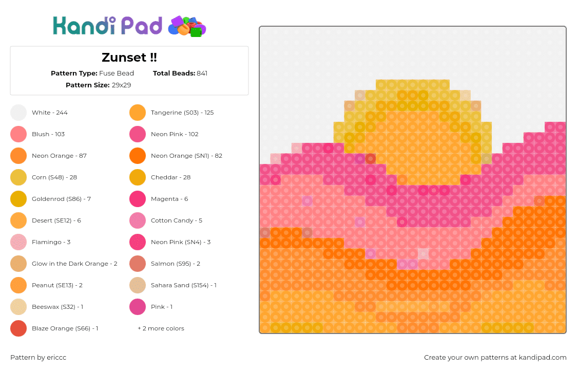 Zunset !! - Fuse Bead Pattern by ericcc on Kandi Pad - sunset,neon,pink,orange