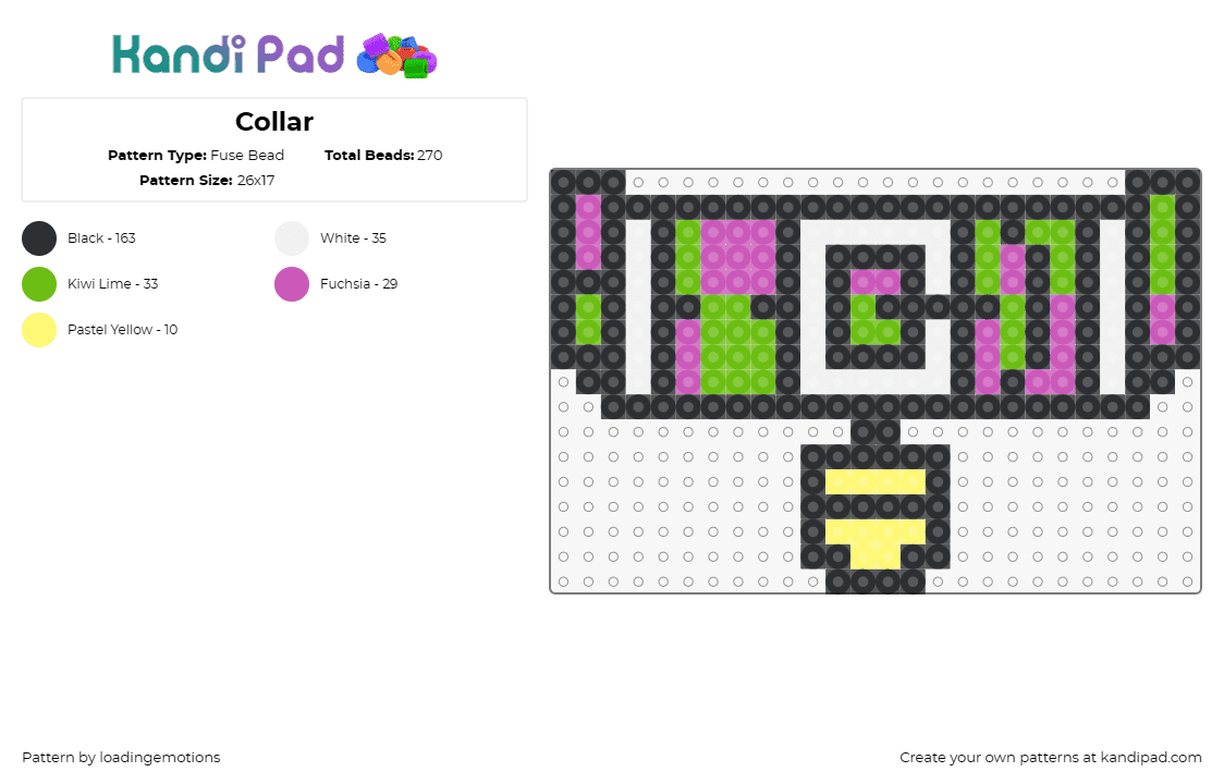 Collar - Fuse Bead Pattern by loadingemotions on Kandi Pad - collar,belt,tag,dog,animal,purple,green