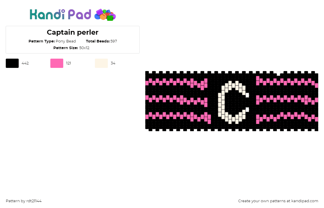 Captain perler - Pony Bead Pattern by rdt21144 on Kandi Pad - captain,c,cuff,team,sports,black,pink