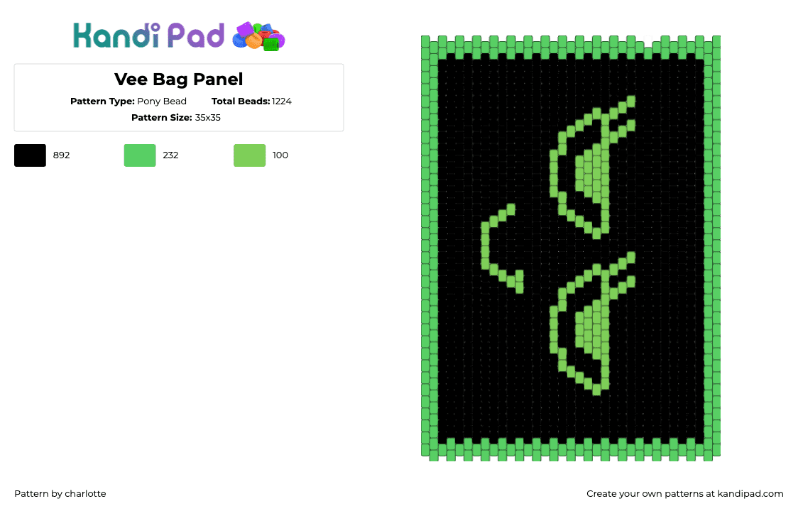 Vee Bag Panel - Pony Bead Pattern by charlotte on Kandi Pad - green,black