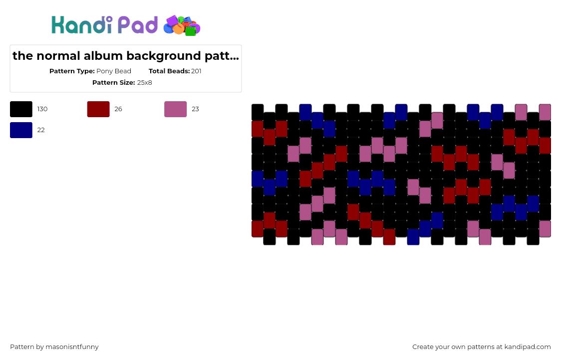 the normal album background pattern :3 - Pony Bead Pattern by masonisntfunny on Kandi Pad - normal album,will wood,music,retro,cuff,black,red,pink,blue