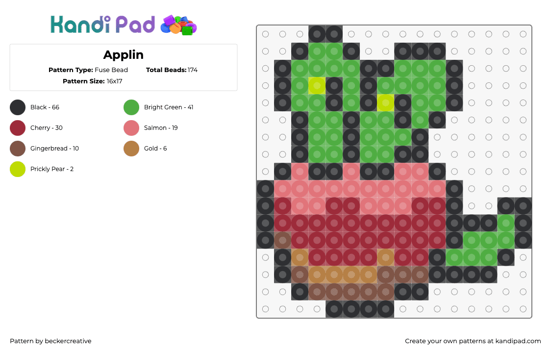 Applin - Fuse Bead Pattern by beckercreative on Kandi Pad - applin,pokemon,character,gaming,red,green