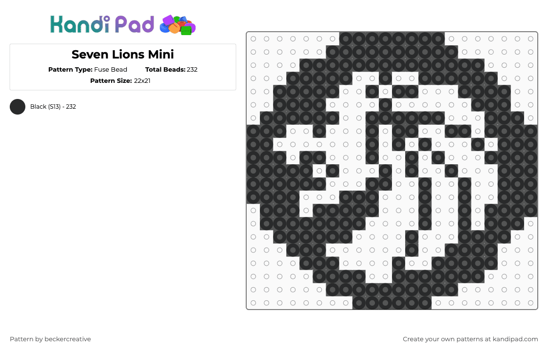 Seven Lions Mini - Fuse Bead Pattern by beckercreative on Kandi Pad - black