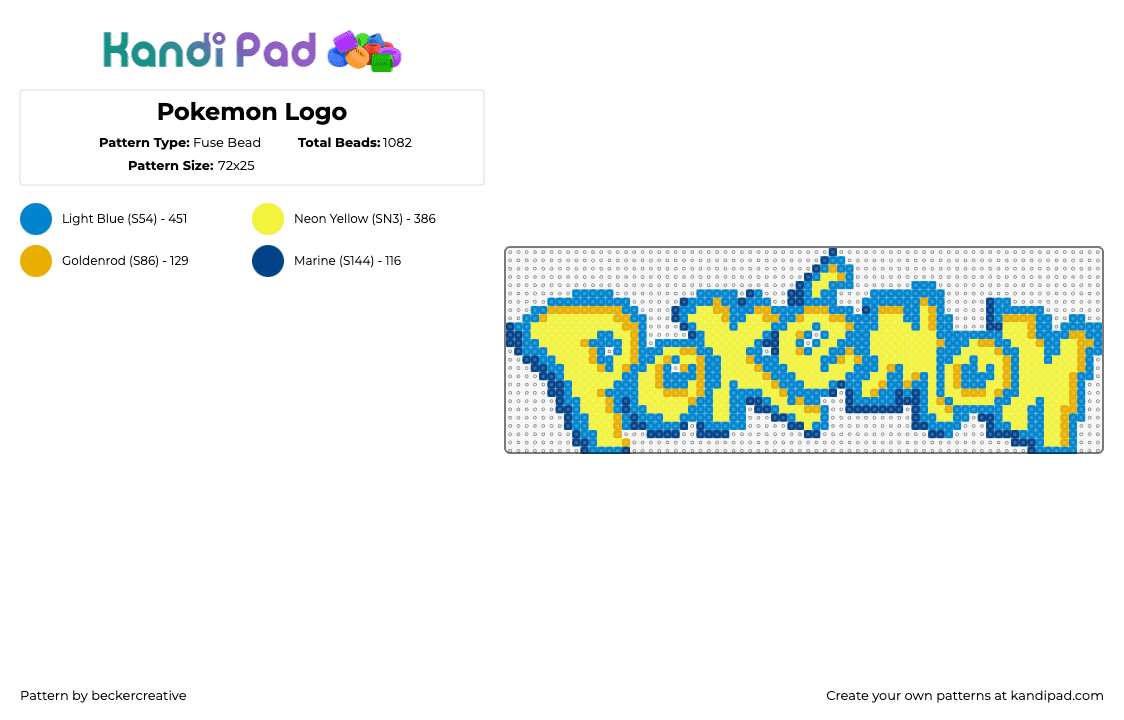 Pokemon Logo - Fuse Bead Pattern by beckercreative on Kandi Pad - pokemon,logo,gaming,yellow,blue