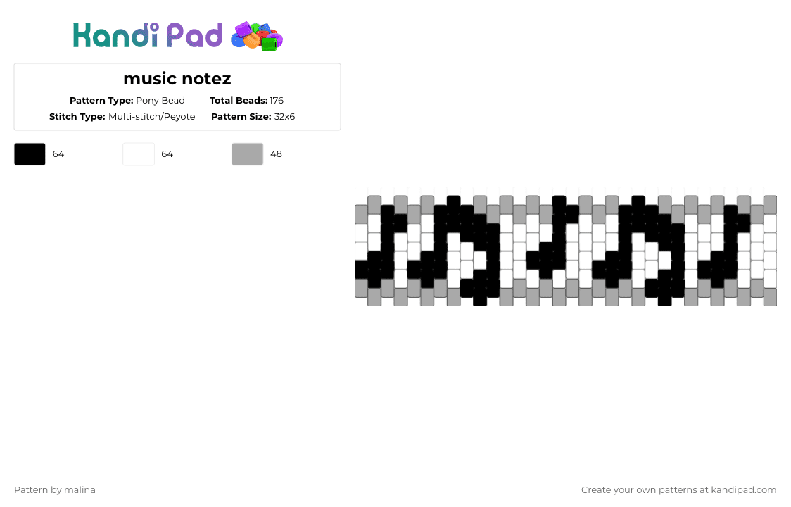 music notez - Pony Bead Pattern by malina on Kandi Pad - beige,white