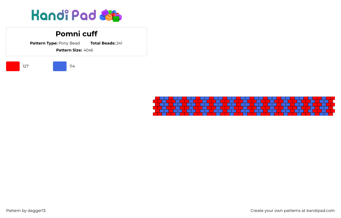 Pomni cuff - Pony Bead Pattern by dagger13 on Kandi Pad - pomni,amazing digital circus,vertical,stripes,animation,tv show,red,blue