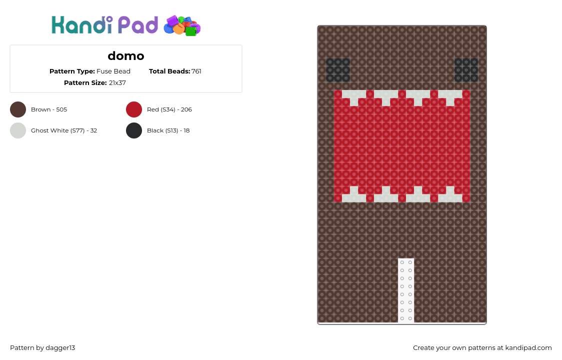 domo - Fuse Bead Pattern by dagger13 on Kandi Pad - domo,plush,character,mouth,brown,red