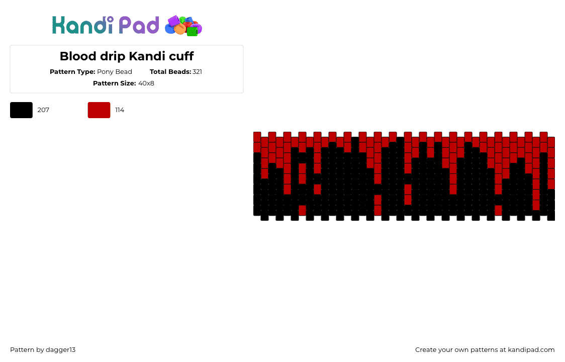 Blood drip Kandi cuff - Pony Bead Pattern by dagger13 on Kandi Pad - blood,drippy,dark,death,cuff,red,black