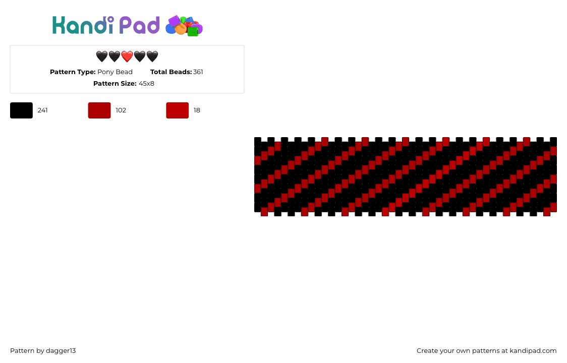  - Pony Bead Pattern by dagger13 on Kandi Pad - diagonal,stripes,cuff,black,red