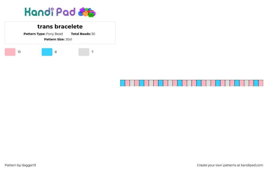 trans bracelete - Pony Bead Pattern by dagger13 on Kandi Pad - trans,pride,single,bracelet,pink,light blue