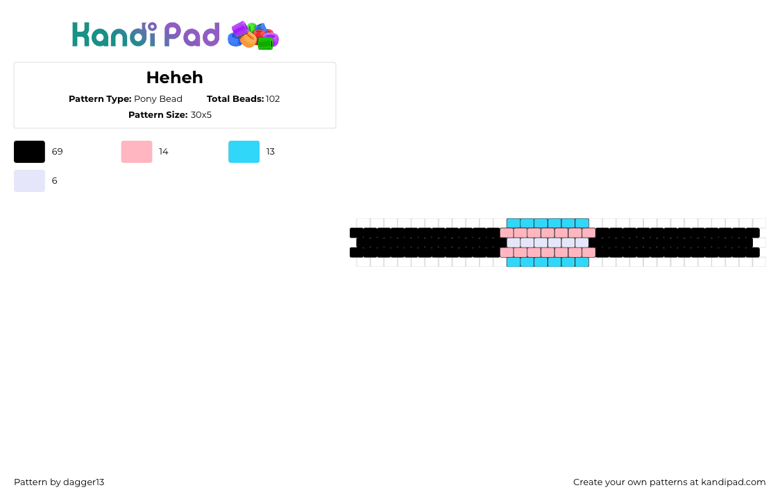 Heheh - Pony Bead Pattern by dagger13 on Kandi Pad - trans,pride,cuff,bracelet,light blue,pink,black