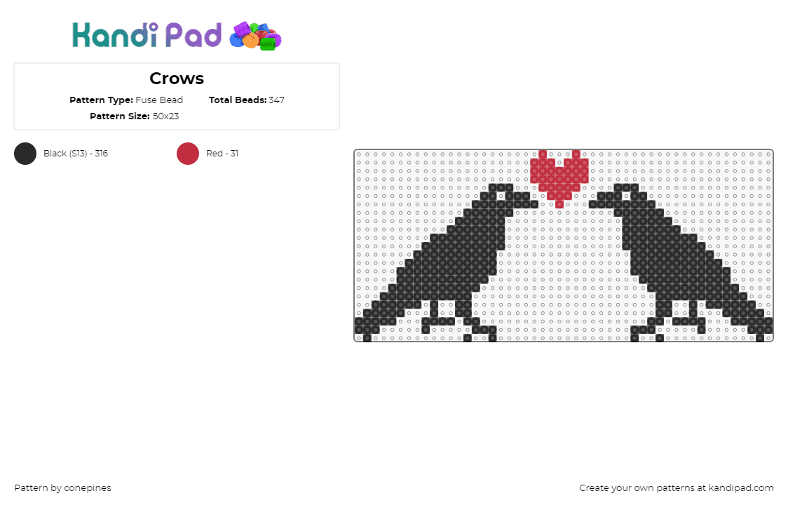 Crows - Fuse Bead Pattern by conepines on Kandi Pad - crows,birds,heart,love,animal,black,red