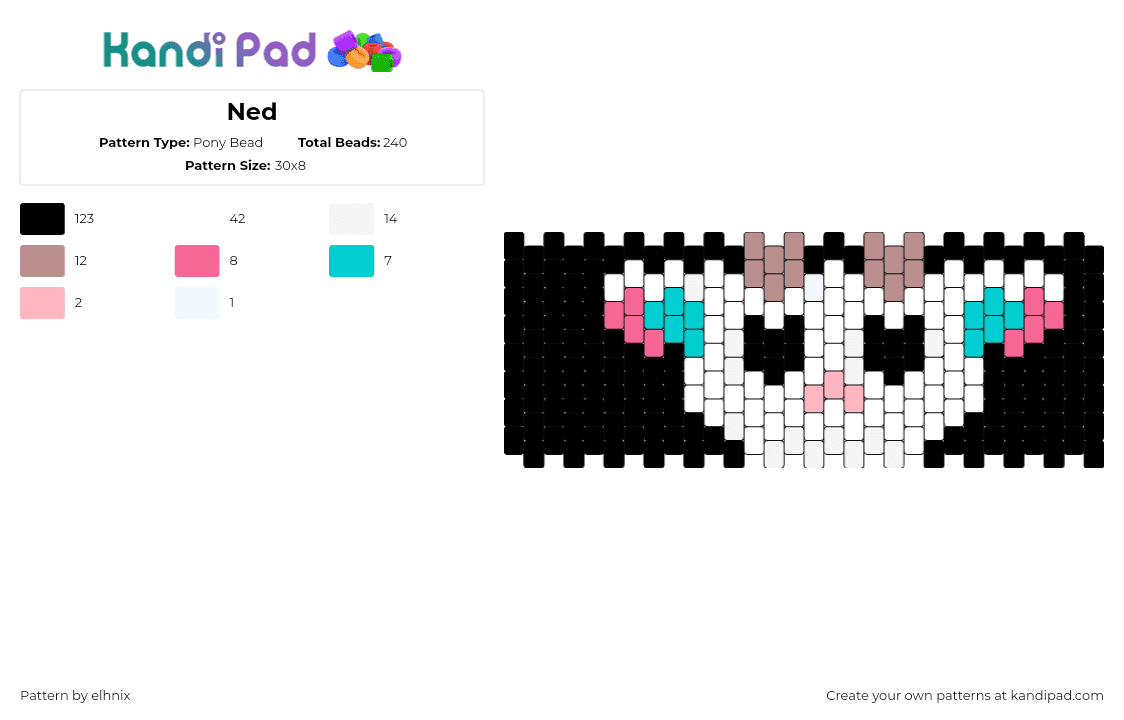 Ned - Pony Bead Pattern by elhnix on Kandi Pad - ned,twenty one pilots,music,band,cuff,white,black