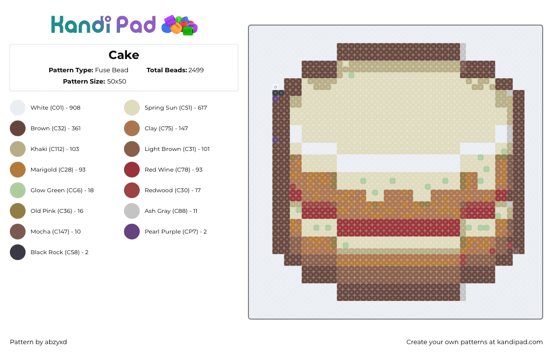 Cake - Fuse Bead Pattern by abzyxd on Kandi Pad - cake,dessert,food,tan,beige