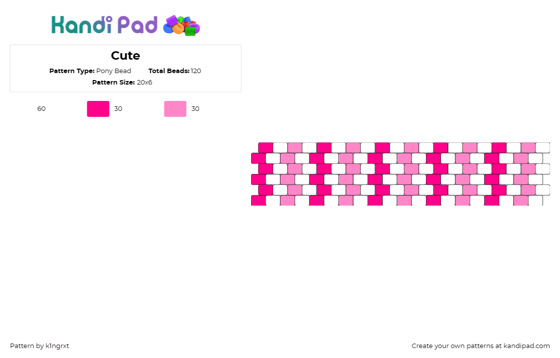 Cute - Pony Bead Pattern by k1ngrxt on Kandi Pad - bubblegum,bright,vertical,stripes,cuff,pink,white