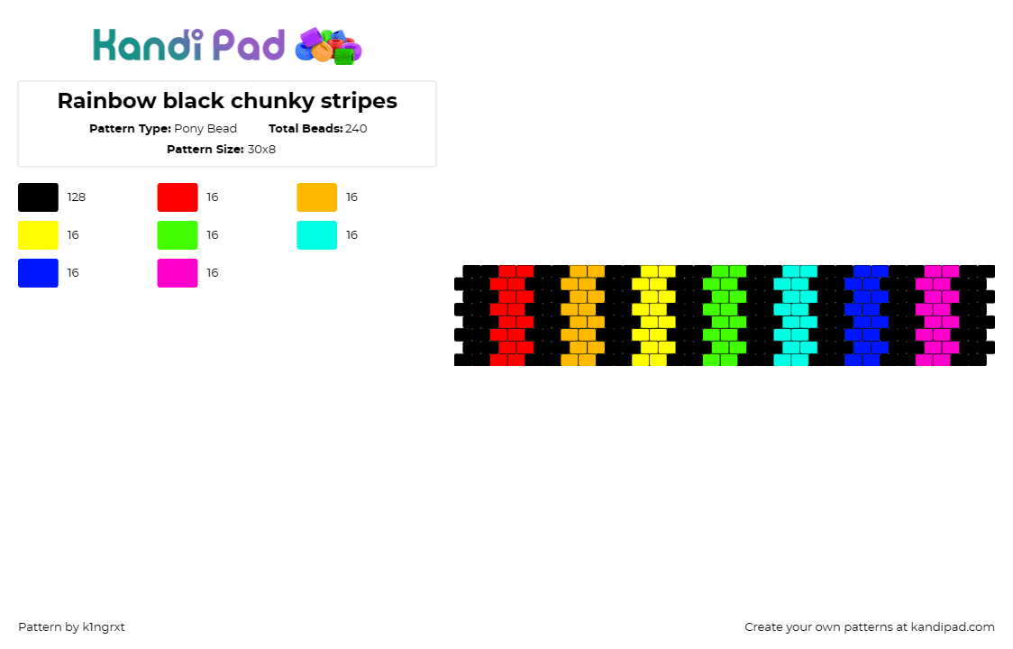 Rainbow black chunky stripes - Pony Bead Pattern by k1ngrxt on Kandi Pad - rainbow,stripes,cuff