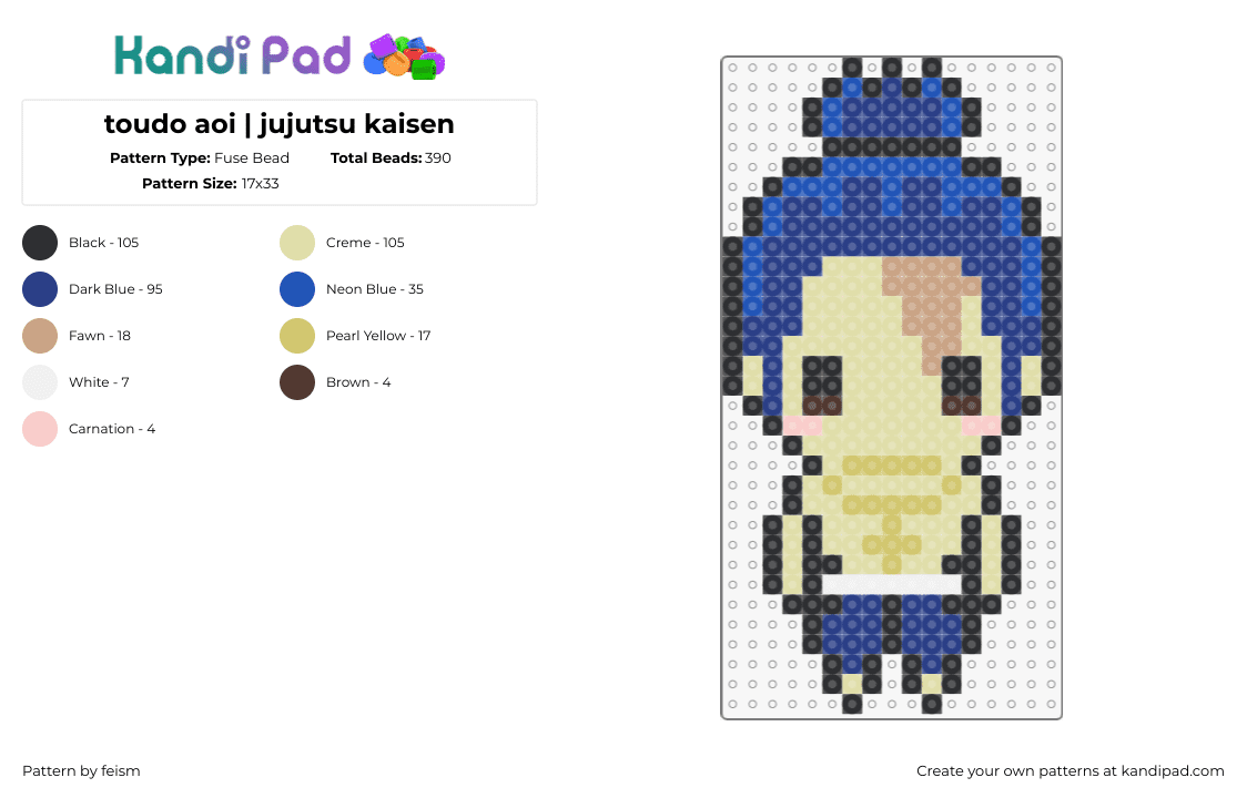 toudo aoi | jujutsu kaisen - Fuse Bead Pattern by feism on Kandi Pad - toudou aoi,jujutsu kaisen,character,anime,chibi,tv show,beige,blue