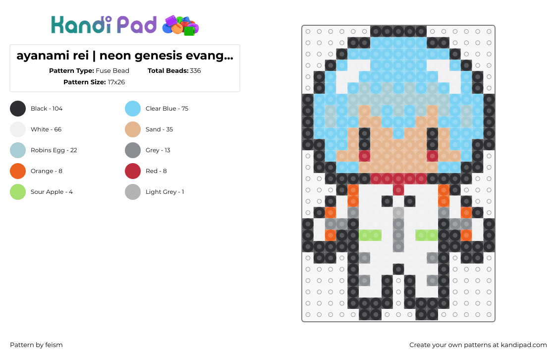 ayanami rei | neon genesis evangelion - Fuse Bead Pattern by feism on Kandi Pad - ayanami rei,neon genesis evangelion,character,chibi,anime,tv show,white,light blue