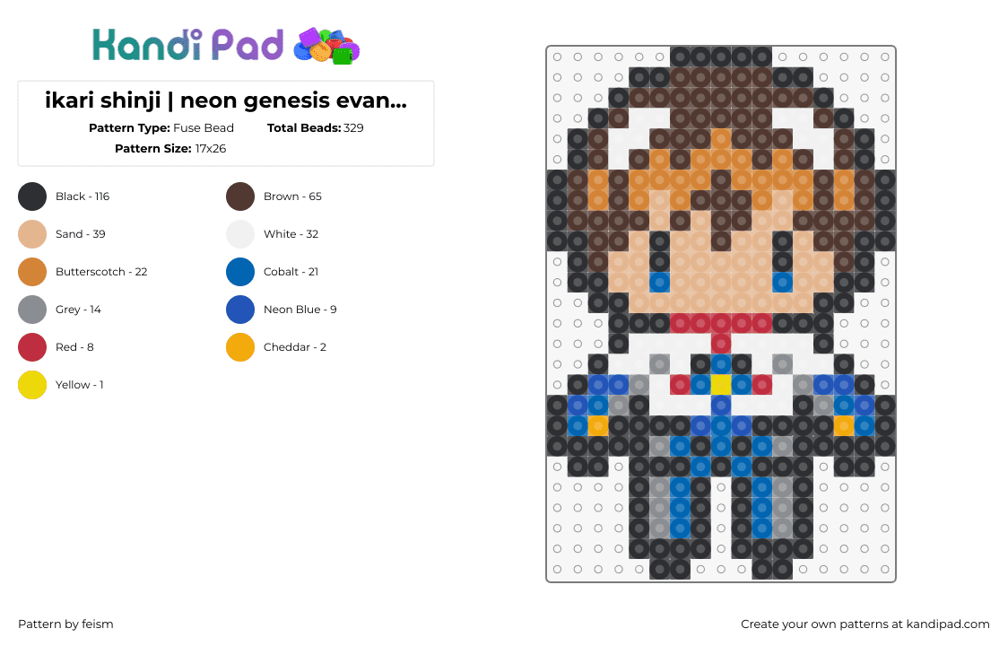 ikari shinji | neon genesis evangelion - Fuse Bead Pattern by feism on Kandi Pad - ikari shinji,neon genesis evangelion,character,chibi,anime,tv show,tan,brown,blue