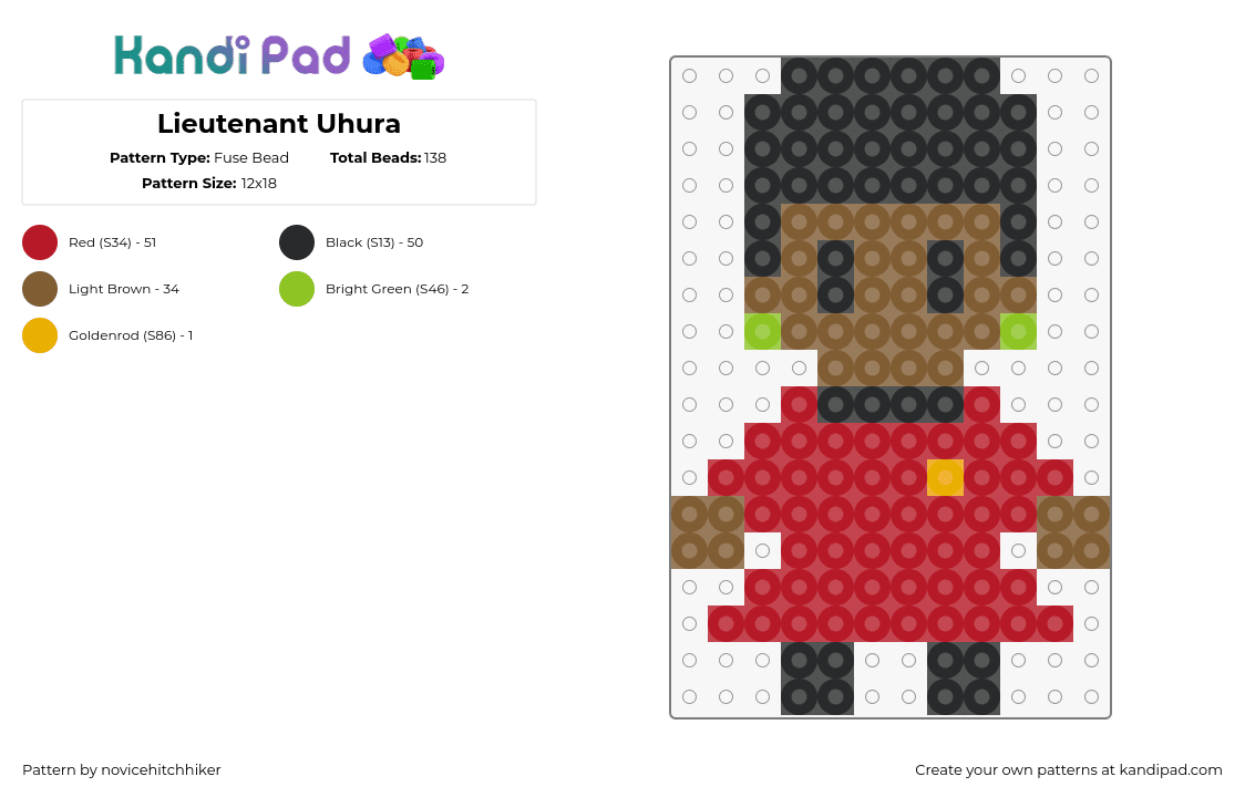 Lieutenant Uhura (Star Trek) - Fuse Bead Pattern by novicehitchhiker on Kandi Pad - lieutenant uhura,star trek,character,chibi,scifi,movie,red,brown