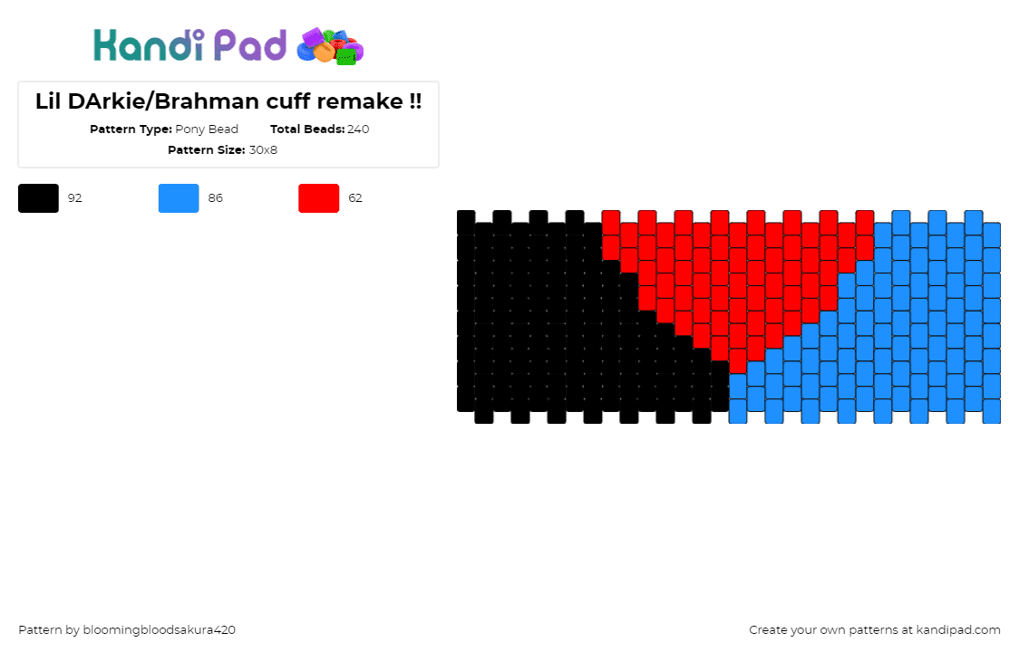 Lil DArkie/Brahman cuff remake !! - Pony Bead Pattern by bloomingbloodsakura420 on Kandi Pad - lil darkie,brahman,cuff,music,black,blue,red