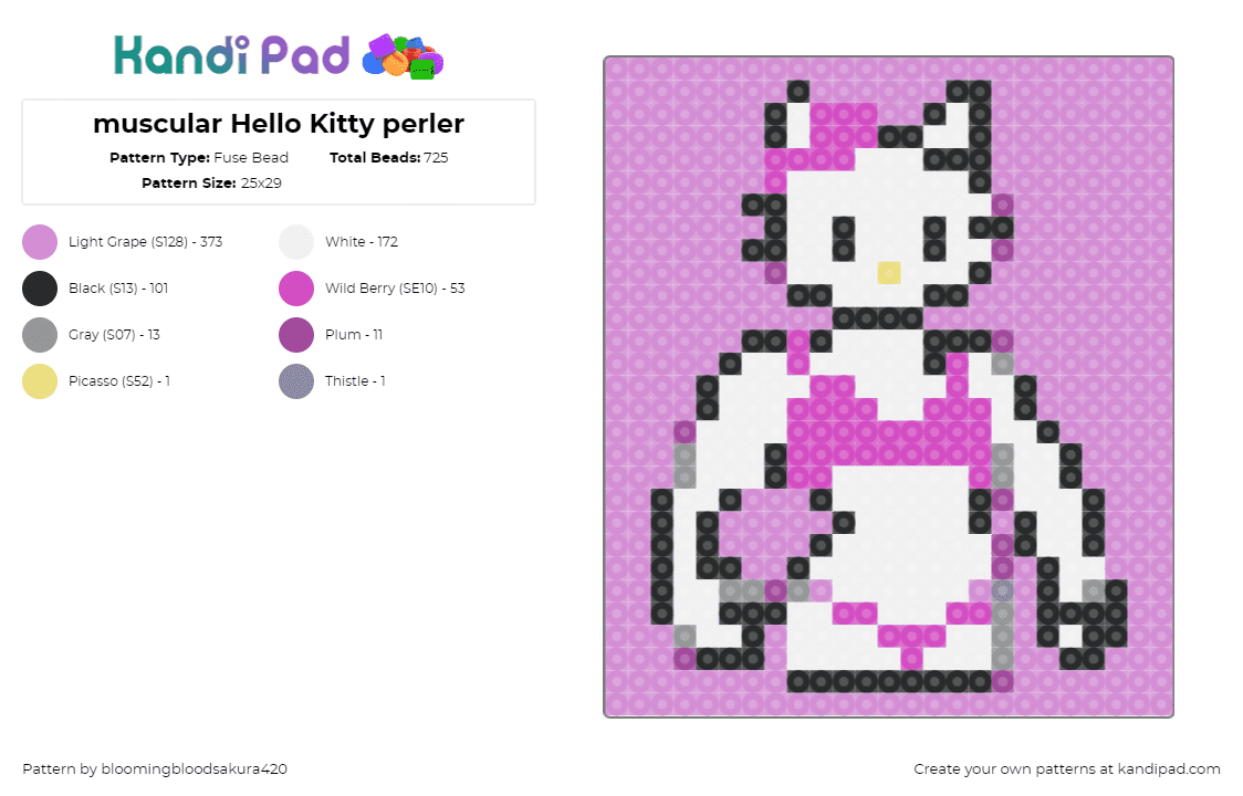 muscular Hello Kitty perler - Fuse Bead Pattern by bloomingbloodsakura420 on Kandi Pad - hello kitty,muscles,bikini,sanrio,silly,pink,white