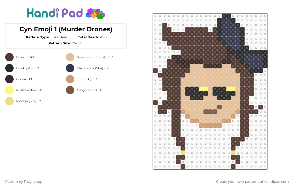 Cyn Emoji 1 (Murder Drones) - Fuse Bead Pattern by f1zzy_popp on Kandi Pad - brown,beige,murderdronescynessa,murderdrones,murderdronescyn