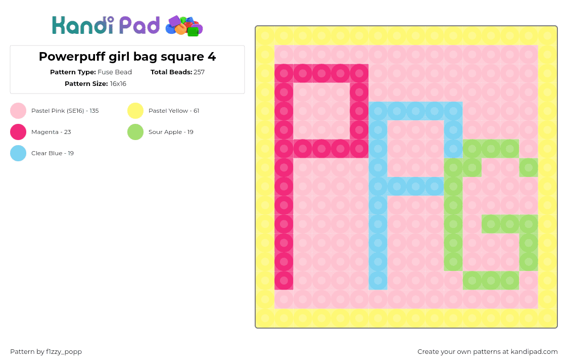 Powerpuff girl bag square 4 - Fuse Bead Pattern by f1zzy_popp on Kandi Pad - ppg,powerpuff girls,text,bag,panel,cartoon,tv show,pink,yellow