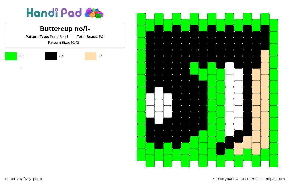 Buttercup no/1- - Pony Bead Pattern by f1zzy_popp on Kandi Pad - buttercup,powerpuff girls,panel,eye,cartoon,nostalgia,green,black