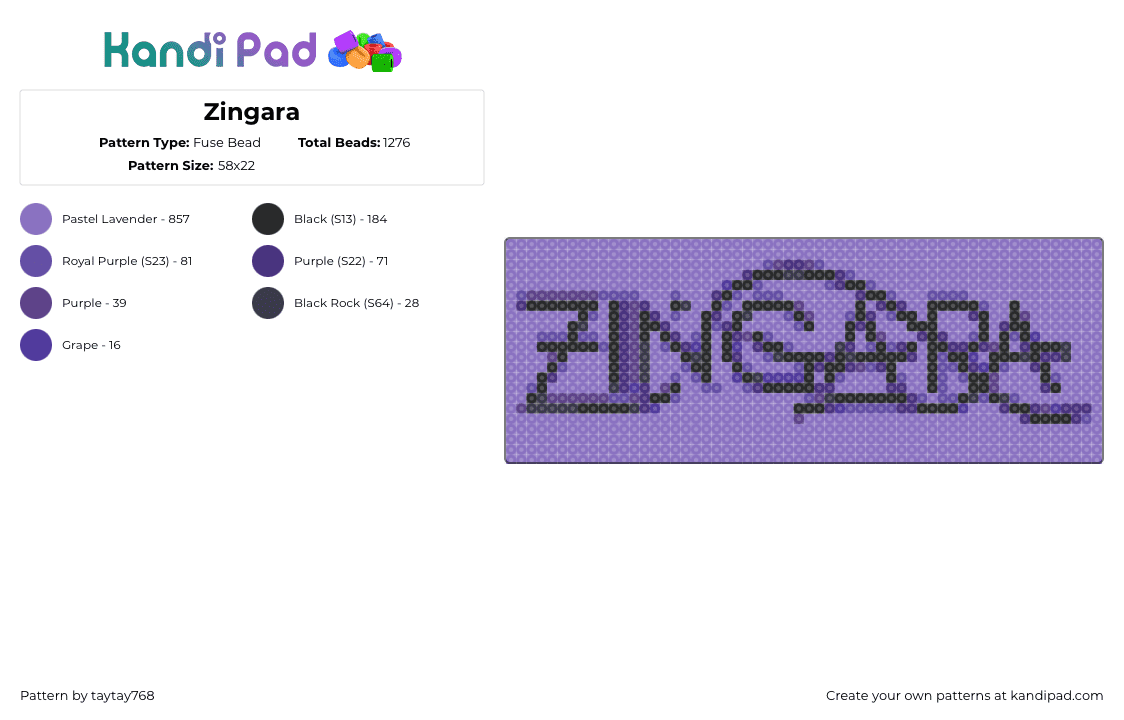 Zingara - Fuse Bead Pattern by taytay768 on Kandi Pad - zingara,logo,text,dj,edm,music,purple