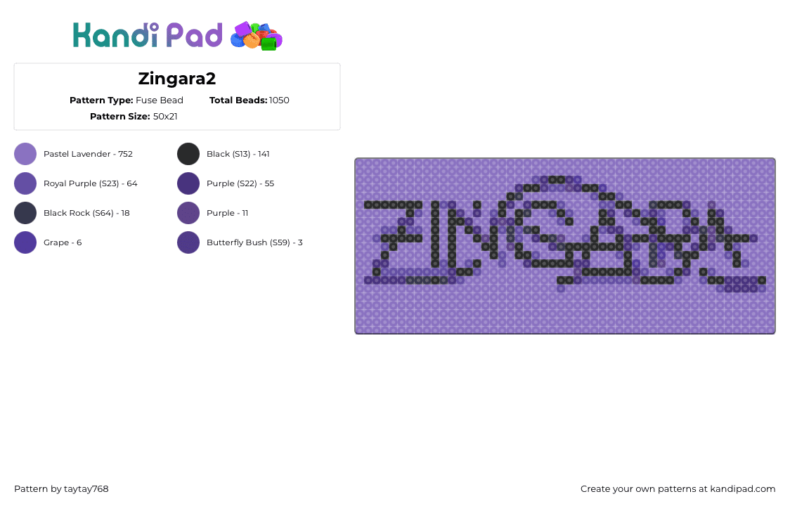 Zingara2 - Fuse Bead Pattern by taytay768 on Kandi Pad - zingara,logo,text,dj,edm,music,purple