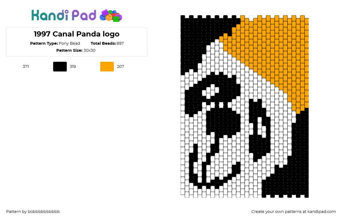 1997 Canal Panda logo - Pony Bead Pattern by bobbbbbbbbbb on Kandi Pad - canal panda,logo,panel,tv show,white,black,gold