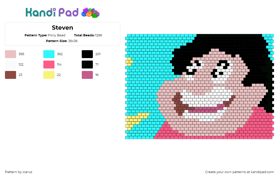 Steven - Pony Bead Pattern by icarus on Kandi Pad - steven universe,character,cartoon,tv show,panel,tan,light blue,black,pink