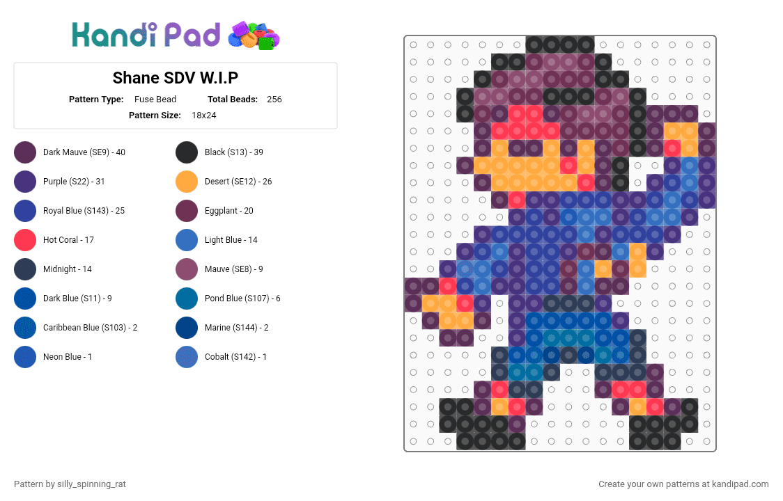 Shane SDV W.I.P - Fuse Bead Pattern by silly_spinning_rat on Kandi Pad - pink, purple
