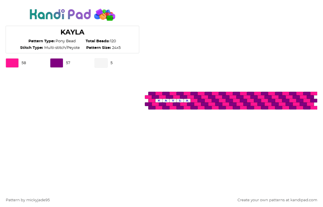 KAYLA - Pony Bead Pattern by mickyjade95 on Kandi Pad - pink