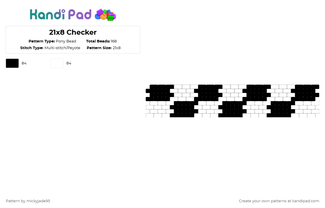 21x8 Checker - Pony Bead Pattern by mickyjade95 on Kandi Pad - black,white
