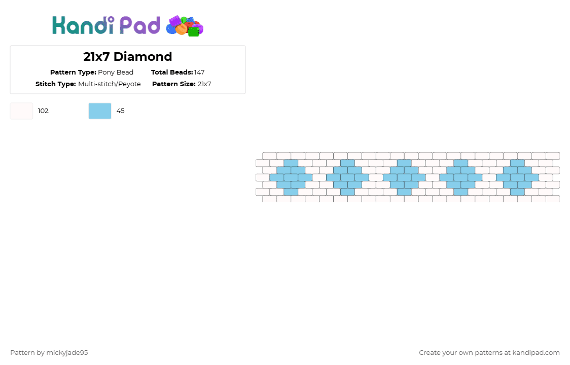 21x7 Diamond - Pony Bead Pattern by mickyjade95 on Kandi Pad - light blue,white