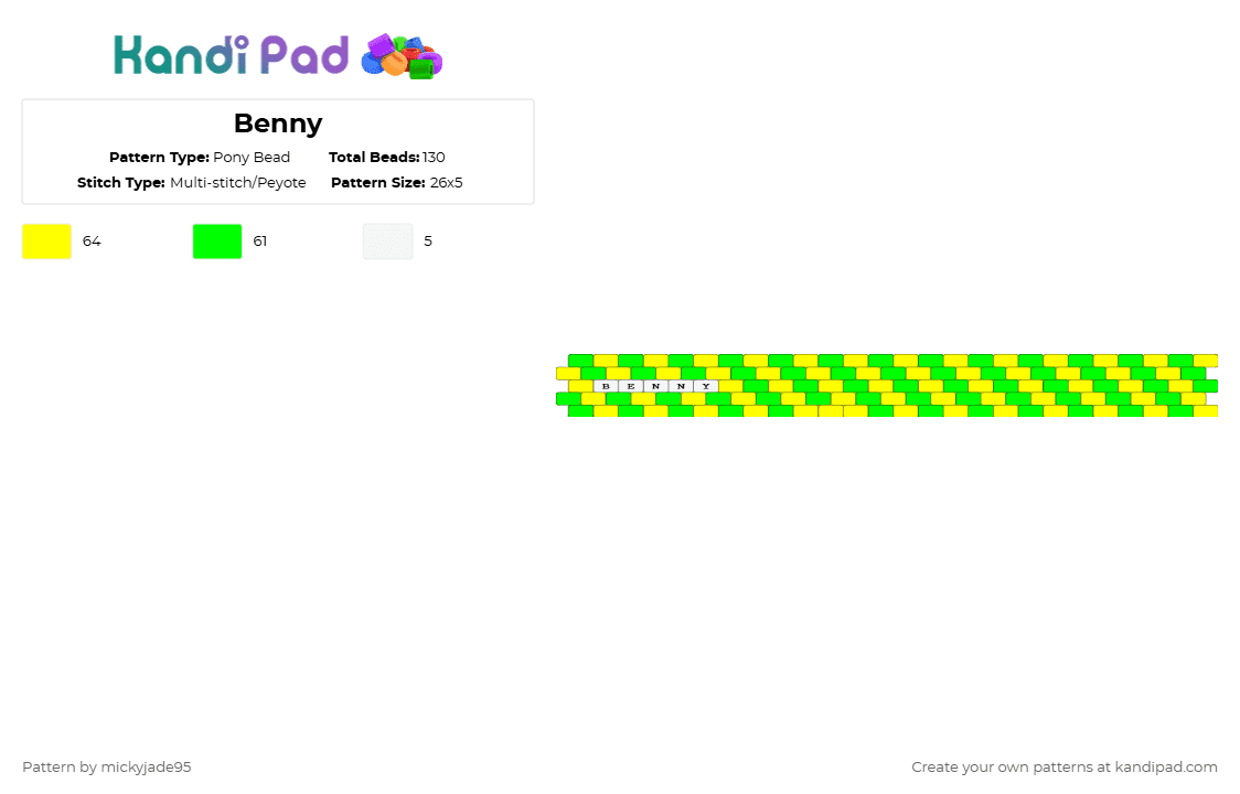 Benny - Pony Bead Pattern by mickyjade95 on Kandi Pad - green,yellow