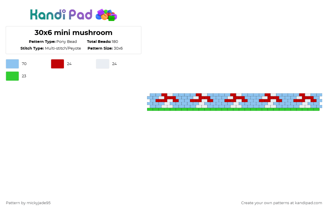 30x6 mini mushroom - Pony Bead Pattern by mickyjade95 on Kandi Pad - light blue
