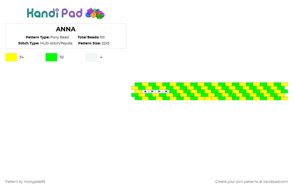 ANNA - Pony Bead Pattern by mickyjade95 on Kandi Pad - green,yellow