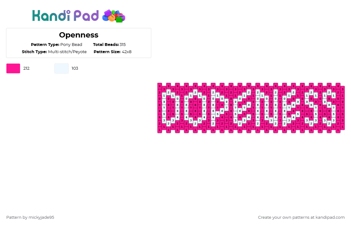 Openness - Pony Bead Pattern by mickyjade95 on Kandi Pad - white,pink
