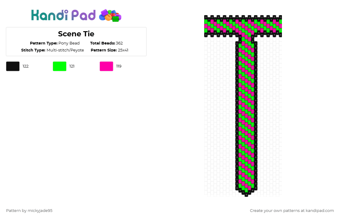 Scene Tie - Pony Bead Pattern by mickyjade95 on Kandi Pad - green,pink