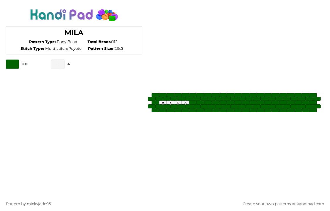 MILA - Pony Bead Pattern by mickyjade95 on Kandi Pad - green