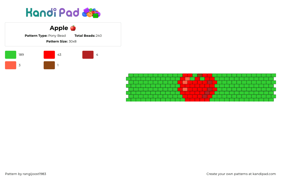 Apple  - Pony Bead Pattern by rangijoost1983 on Kandi Pad - apply,fruit,food,nature,cuff,green,red