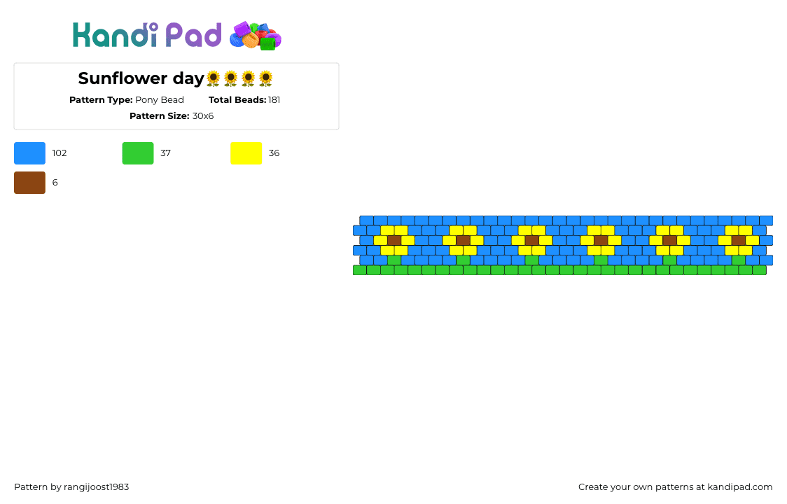 Sunflower day - Pony Bead Pattern by rangijoost1983 on Kandi Pad - sunflowers,garden,landscape,nature,cuff,light blue,yellow,green