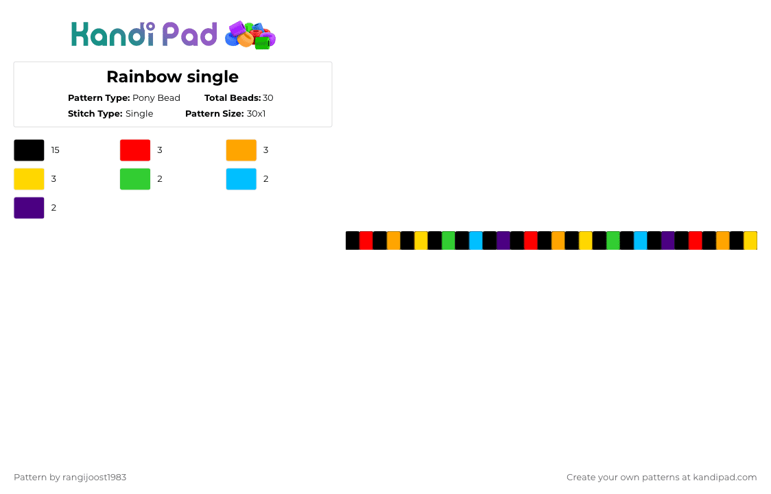 Rainbow single - Pony Bead Pattern by rangijoost1983 on Kandi Pad - black,red,orange,yellow