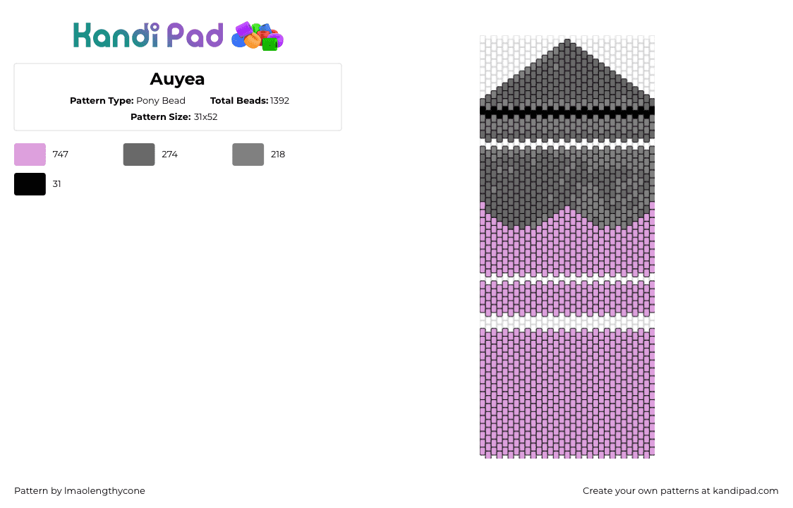 Auyea - Pony Bead Pattern by lmaolengthycone on Kandi Pad - bag,purse,panel,gray,purple